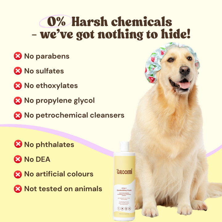 This triple-action deshedding wash cleans, conditions, and reduces shedding in one easy step. Ultra-gentle, non-irritating, pH balanced formula, strengthens, soothes, and reduces shedding at the source.