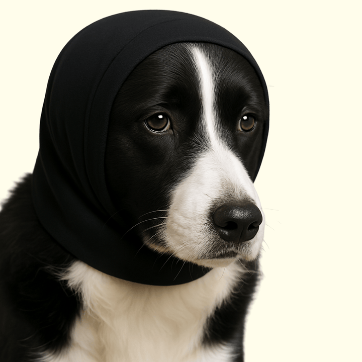 A soft, stretchy dog ear wrap designed to reduce noise from vacuums, dryers, thunder, and grooming tools. Helps soothe anxious dogs and prevent stress during loud moments.