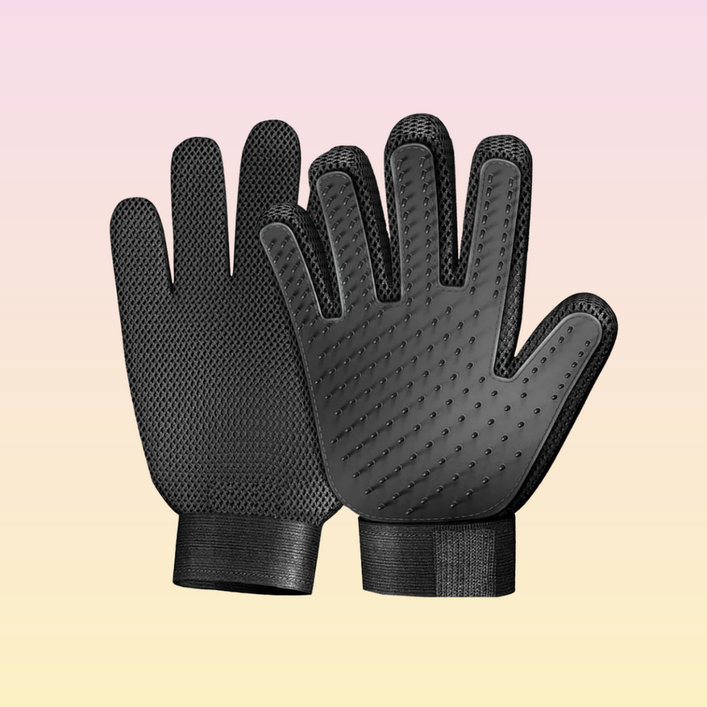 THE GROOMI: Groomi Grooming Gloves — silicone bath/de-shedding gloves, deep clean, lifts loose fur and dirt, quick lather, non-slip, mess-free bathing, improves coat health, for dogs & cats, ideal for medium-long coats, easy at-home grooming.