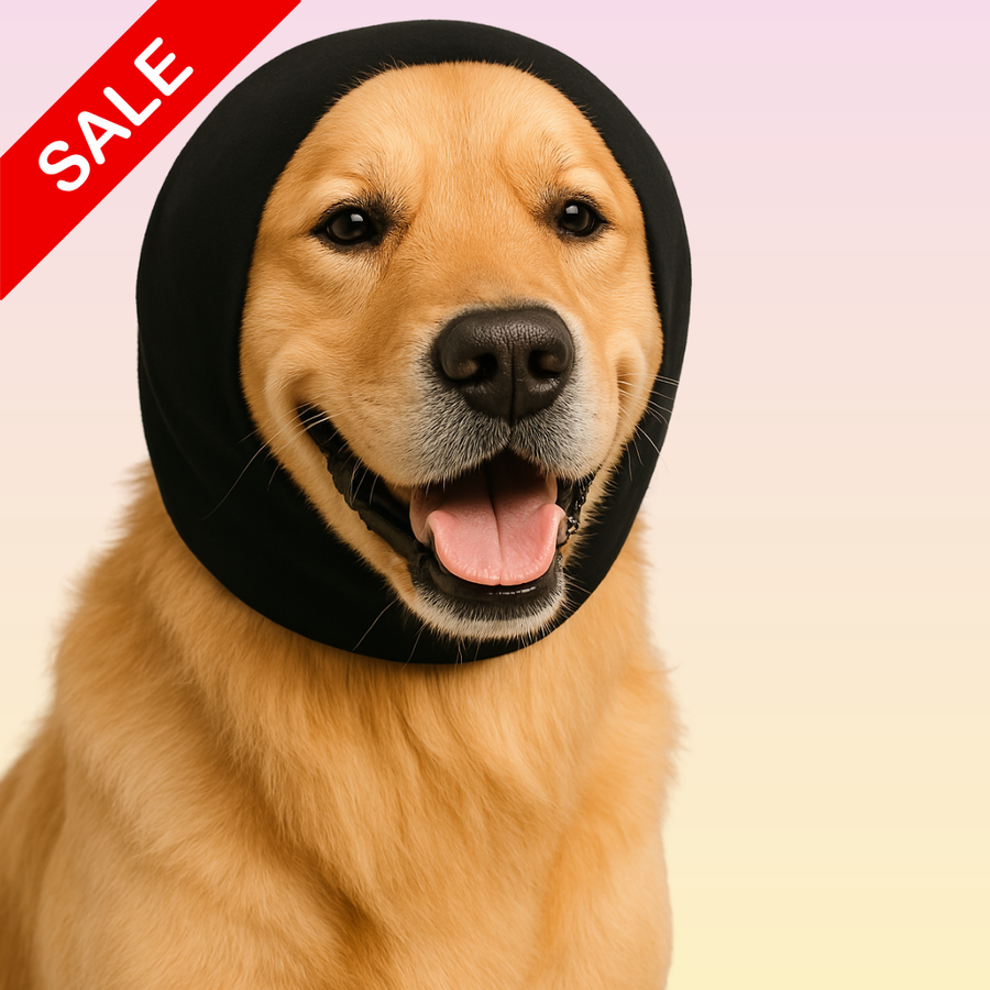 THE GROOMI: CalmEars Anti-Anxiety Dog Ear Wrap — calming ear wrap for dogs, noise anxiety relief, grooming aid, vacuum thunderstorm fireworks travel, soft stretchy fabric, adjustable secure fit, reduces stress barking shaking, washable reusable, multiple sizes, ear protection, comfortable desensitization training.