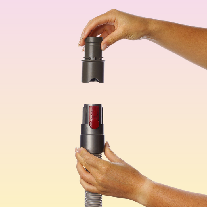 THE GROOMI: Dyson V6 Adapter — vacuum adapter for GROOMI 3-in-1 Pet Brush, fits Dyson V6 (DC59/DC62), converts oval to round 32–45mm, secure connection, easy install, durable, ensures compatibility, mess-free dog grooming and de-shedding.