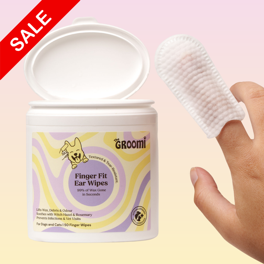 THE GROOMI: GROOMI™ Ear Wipes — dog & cat ear cleaning wipes, finger-shaped textured, removes wax dirt odor, gentle witch hazel rosemary, hypoallergenic, vet-approved, mess-free, 50 pack, prevents infections, pet grooming, sensitive ears, fast easy at-home care.