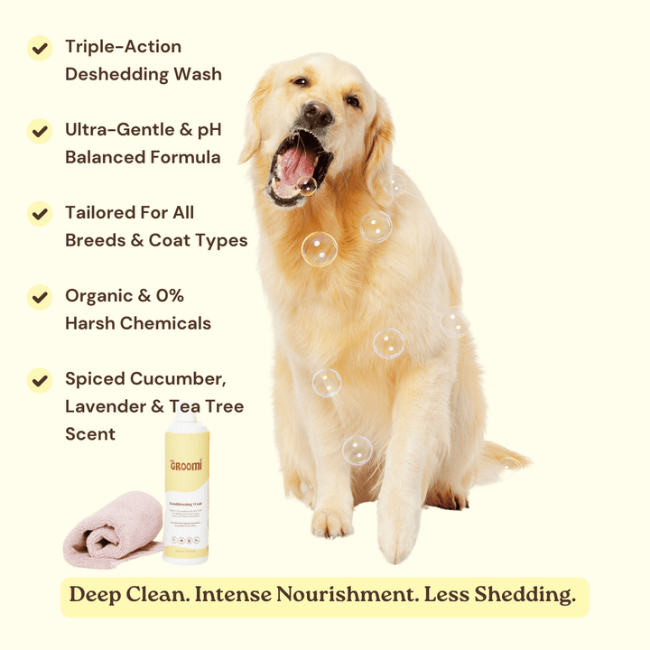 This triple-action deshedding wash cleans, conditions, and reduces shedding in one easy step. Ultra-gentle, non-irritating, pH balanced formula, strengthens, soothes, and reduces shedding at the source.
