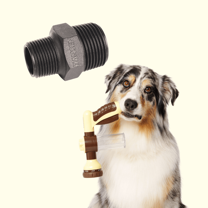 The Groomi: A Hydro Hound adapter connecting a pet bathing hose to an indoor shower, making it easy to give dogs a warm and comfortable bath.